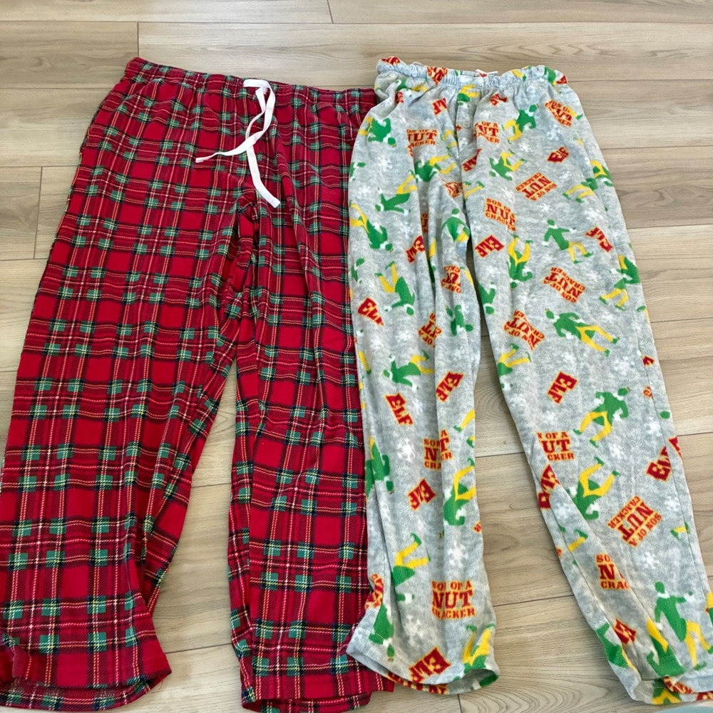 Mens‎ Christmas Pajama Pant Bundle Elf Fleece Pajama Pants Set M/L